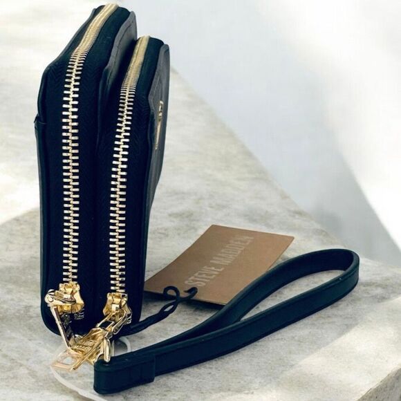 NWT Steve Madden Gorgeous BBENNI Black & Gold Zip All Around Wristlet Wallet - Picture 8 of 16